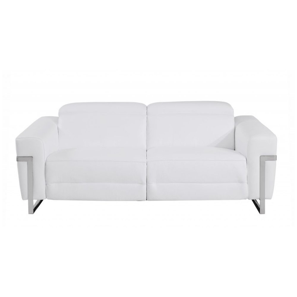 Two Piece White Italian Leather Five Person Seating Set