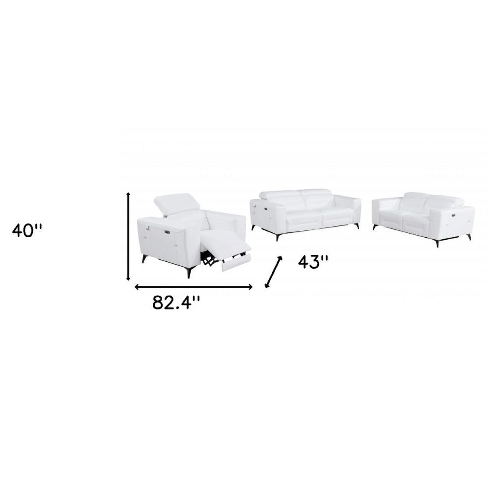 Three Piece Indoor White Italian Leather Six Person Seating Set