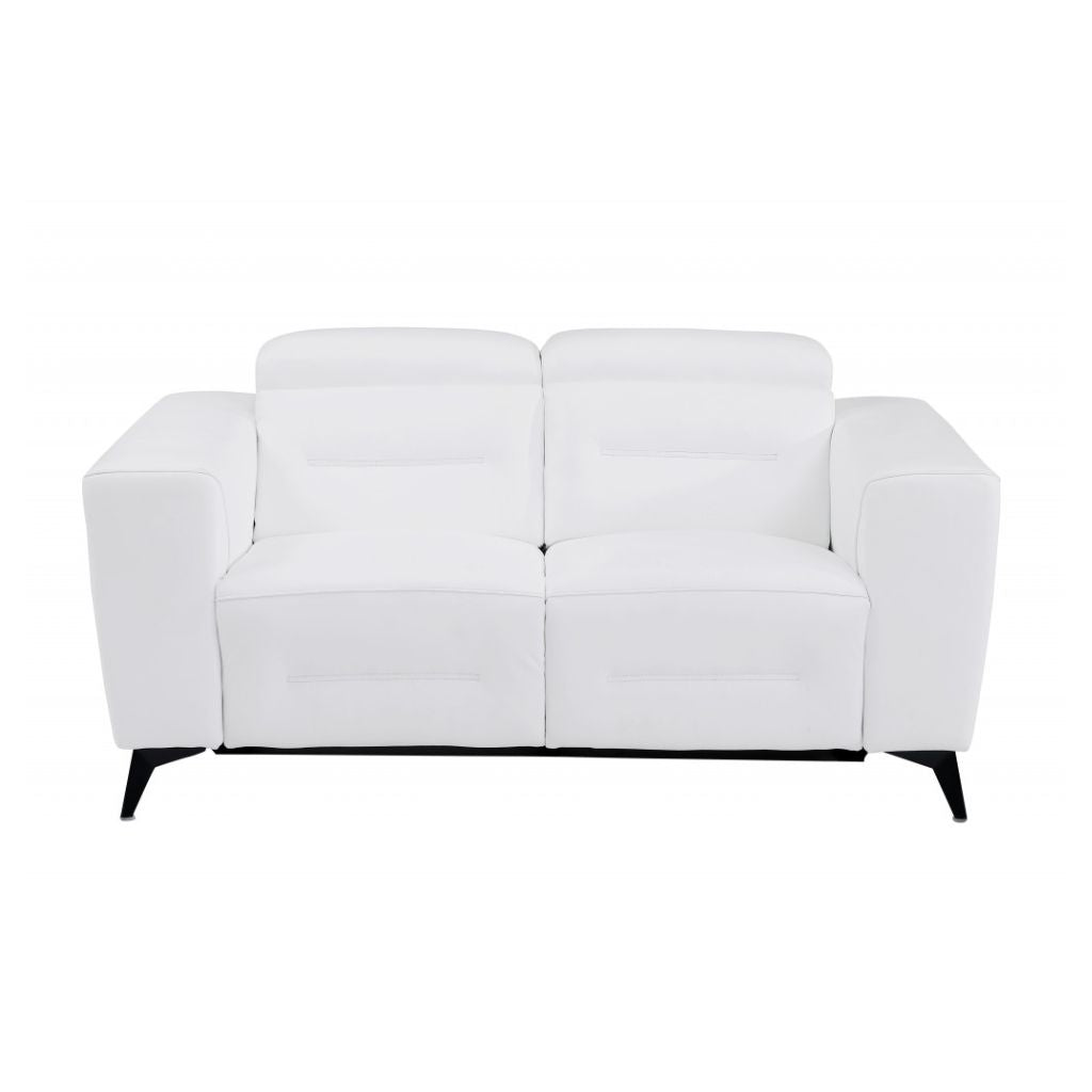 Two Piece Indoor White Italian Leather Five Person Seating Set