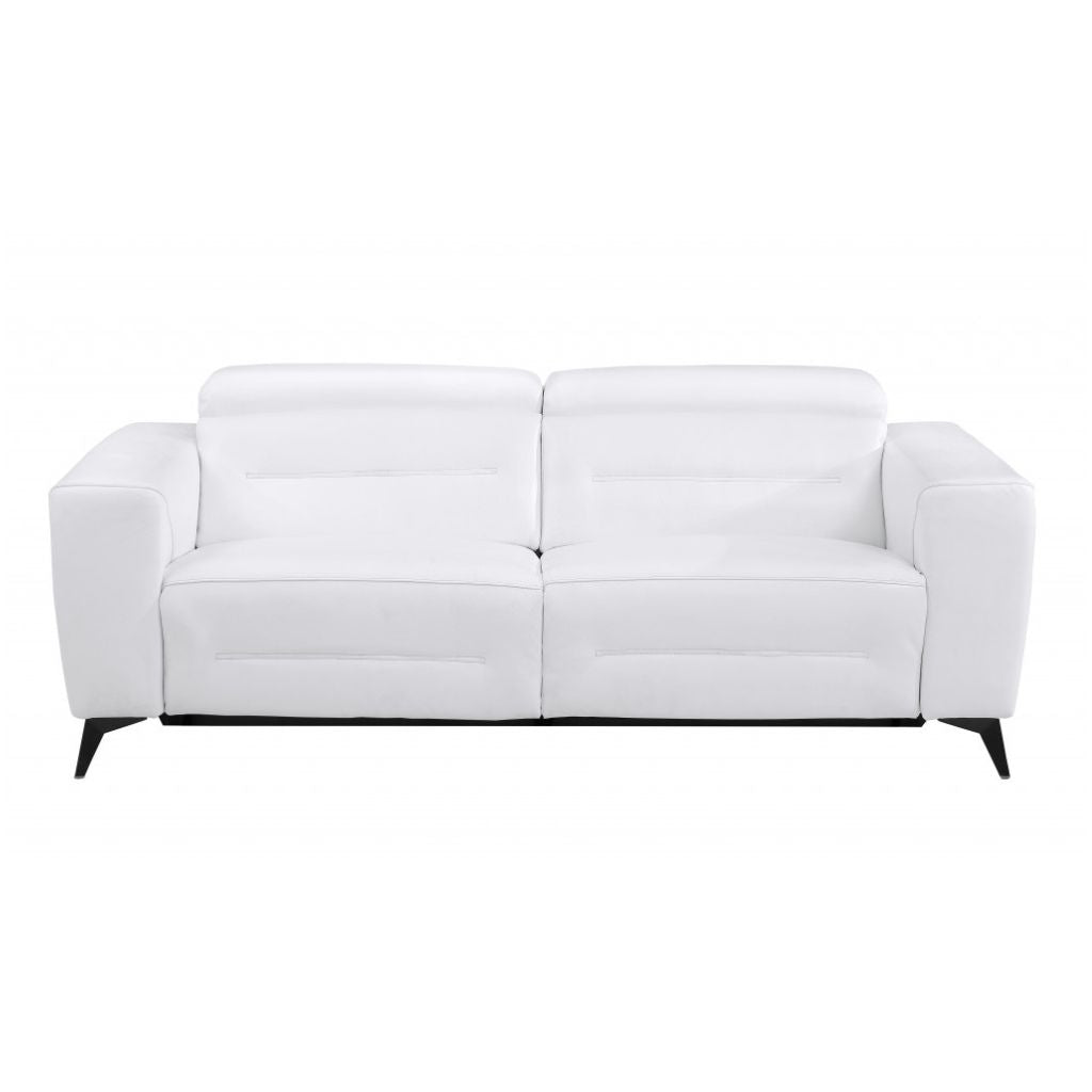 Two Piece Indoor White Italian Leather Five Person Seating Set