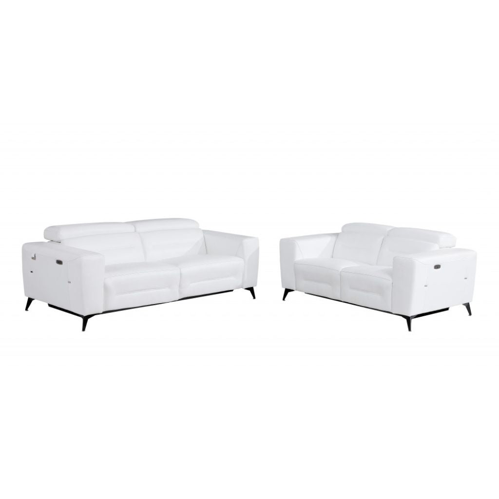 Two Piece Indoor White Italian Leather Five Person Seating Set