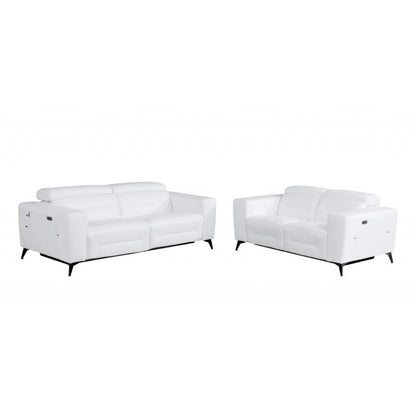Two Piece White Italian Leather Five Person Seating Set