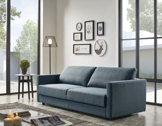 88" Blue Green Sleeper Sofa With Silver Legs