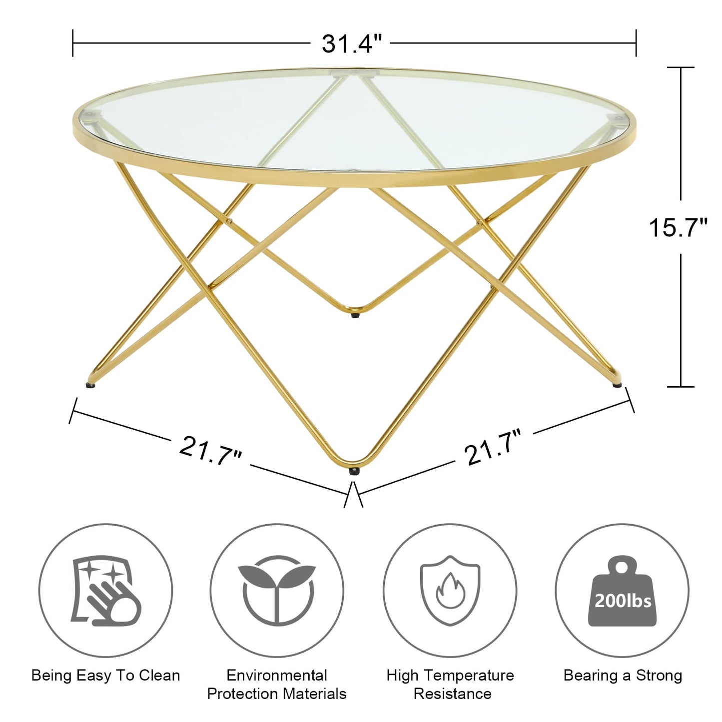 32" Glass And Gold Geo Round Coffee Table