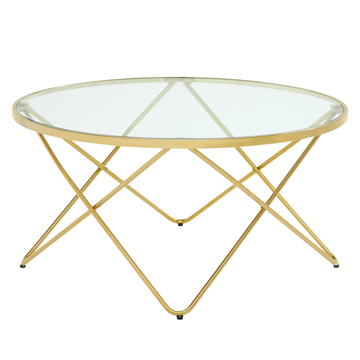 32" Glass And Gold Geo Round Coffee Table