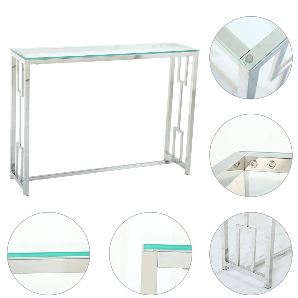 12" Clear and Silver Glass Frame Console Table