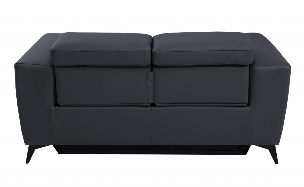 65" Gray And Black Italian Leather Power Reclining Loveseat