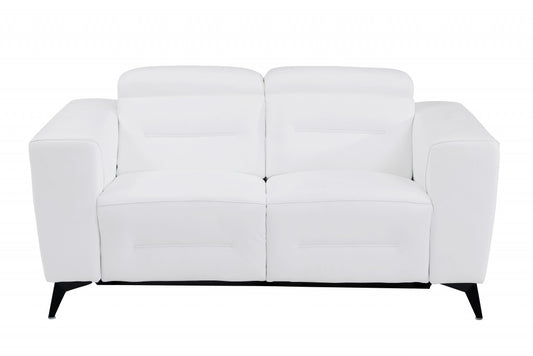 65" White And Black Italian Leather Power Reclining Loveseat