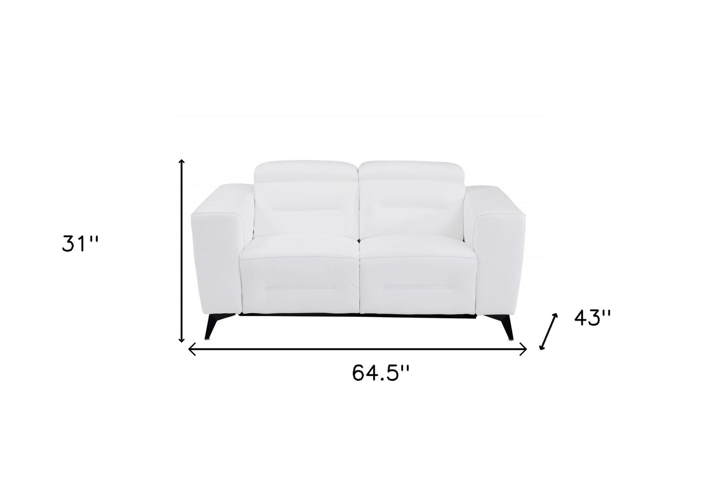 65" White And Black Italian Leather Power Reclining Loveseat