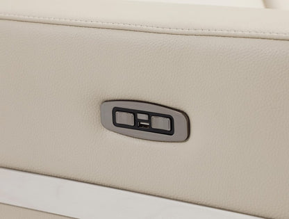 Product title: 83" Beige Italian Leather USB Reclining Sofa With Silver Legs