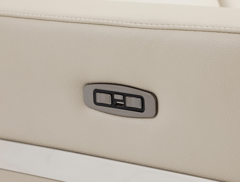83" Beige And Silver Italian Leather USB Sofa