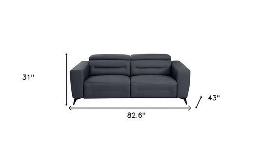 83" Gray Italian Leather USB Sofa With Silver Legs