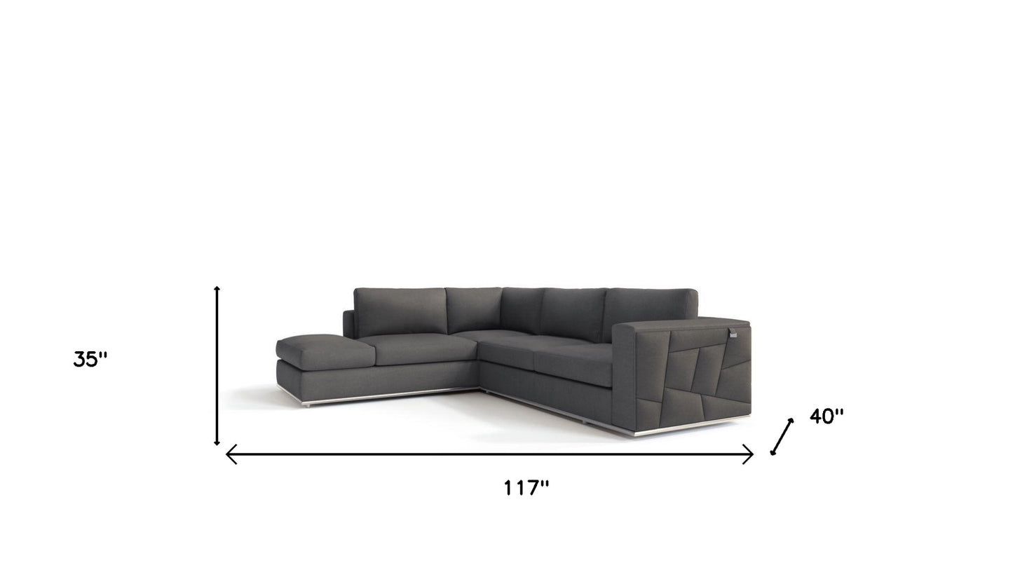 Dark Gray Italian Leather Reclining L Shaped Two Piece Corner Sectional