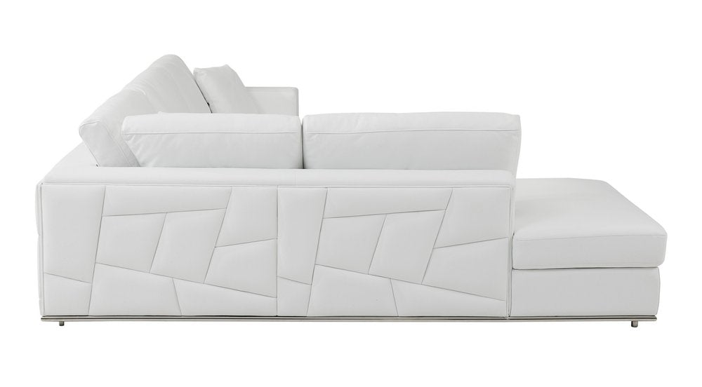 White Italian leather reclining L-shaped two-piece corner sectional sofa.