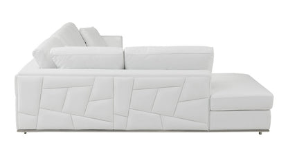 White Italian leather reclining L-shaped two-piece corner sectional sofa.
