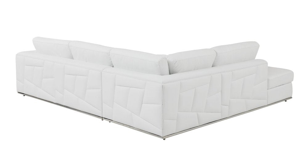 White Italian leather reclining L-shaped two-piece corner sectional sofa.