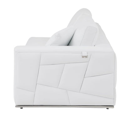 White Italian leather reclining L-shaped two-piece corner sectional sofa.