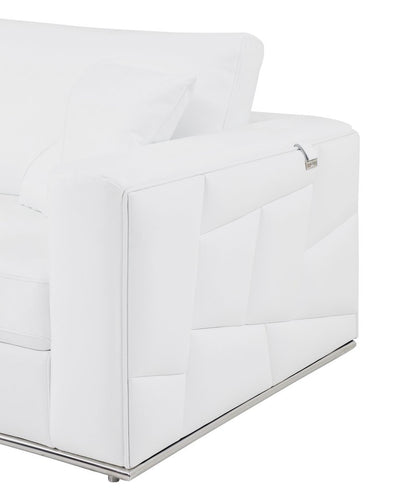 White Italian leather reclining L-shaped two-piece corner sectional sofa.