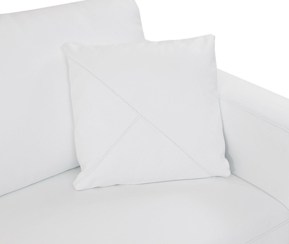 White Italian leather reclining L-shaped two-piece corner sectional.