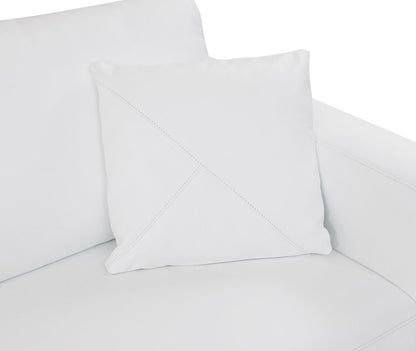 White Italian leather reclining L-shaped two-piece corner sectional.