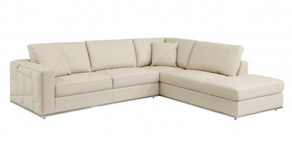 Beige Italian Leather Reclining L Shaped Two Piece Corner Sectional