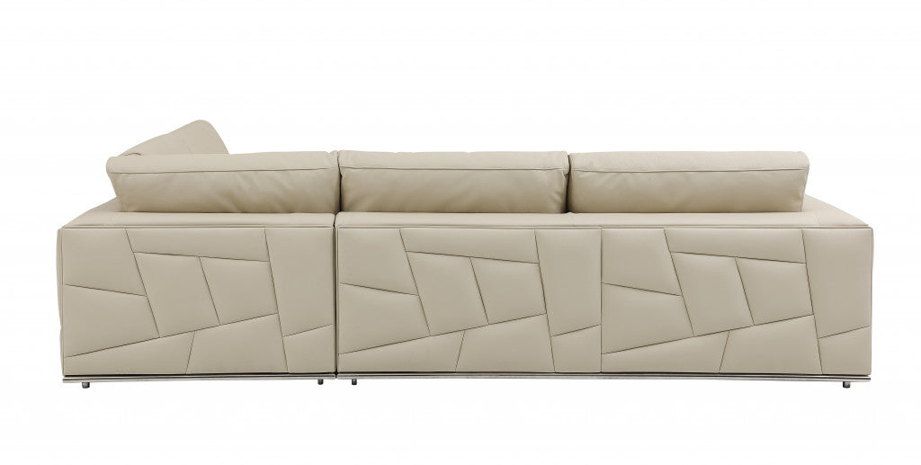 Beige Italian Leather Reclining L Shaped Two Piece Corner Sectional