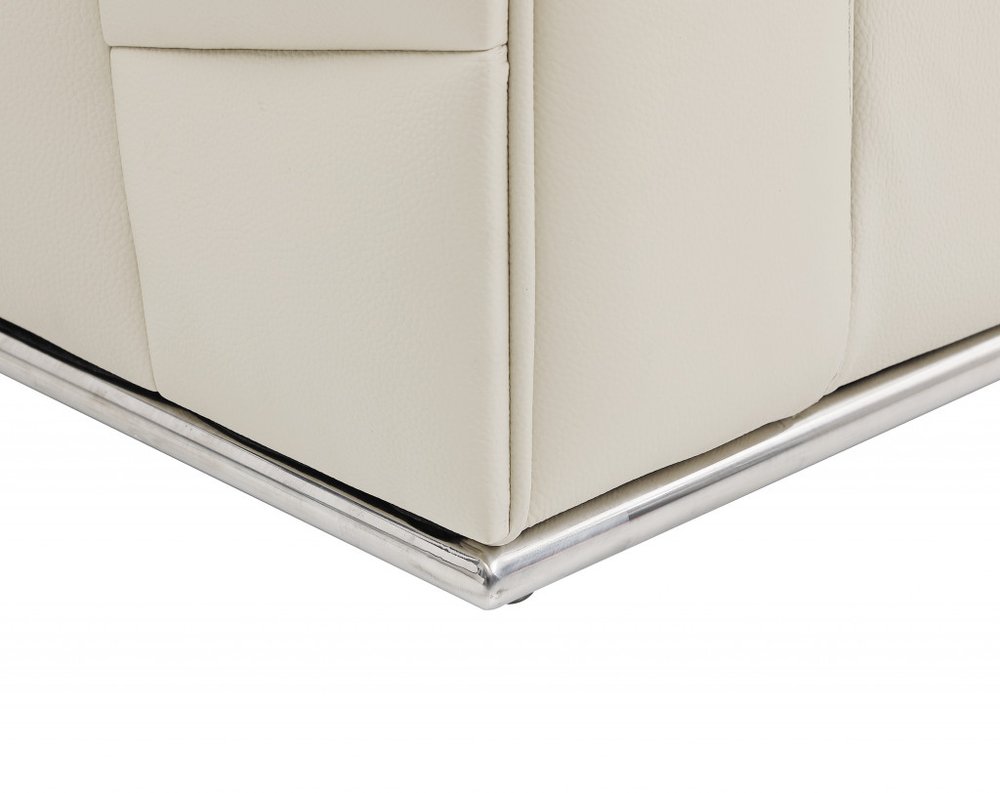 Beige Italian Leather Reclining L Shaped Two Piece Corner Sectional