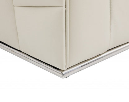 Beige Italian Leather Reclining L Shaped Two Piece Corner Sectional