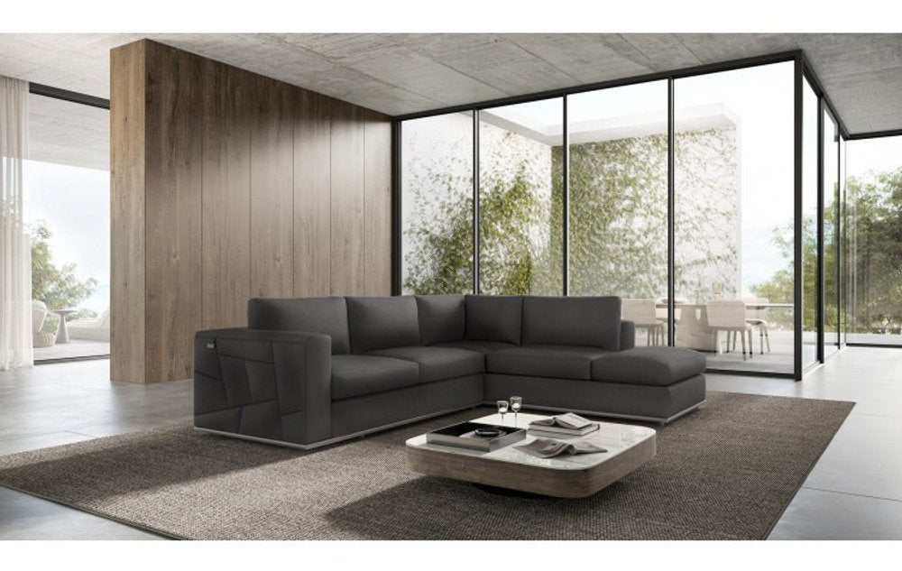 Dark Gray Italian Leather Modular L Shaped Two Piece Corner Sectional