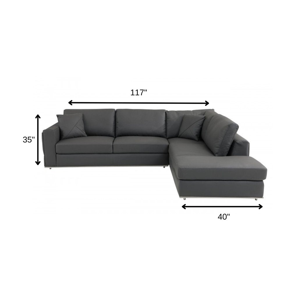 Dark Gray Italian Leather Modular L Shaped Two Piece Corner Sectional