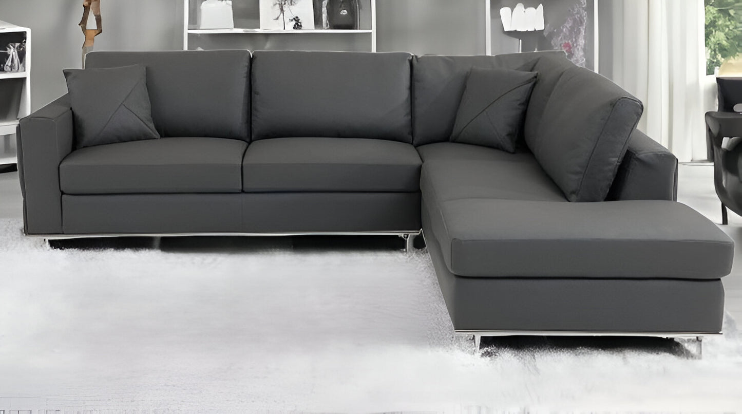 Dark Gray Italian Leather Reclining L Shaped Two Piece Corner Sectional