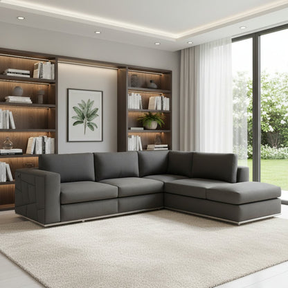 Dark Gray Italian Leather Modular L Shaped Two Piece Corner Sectional