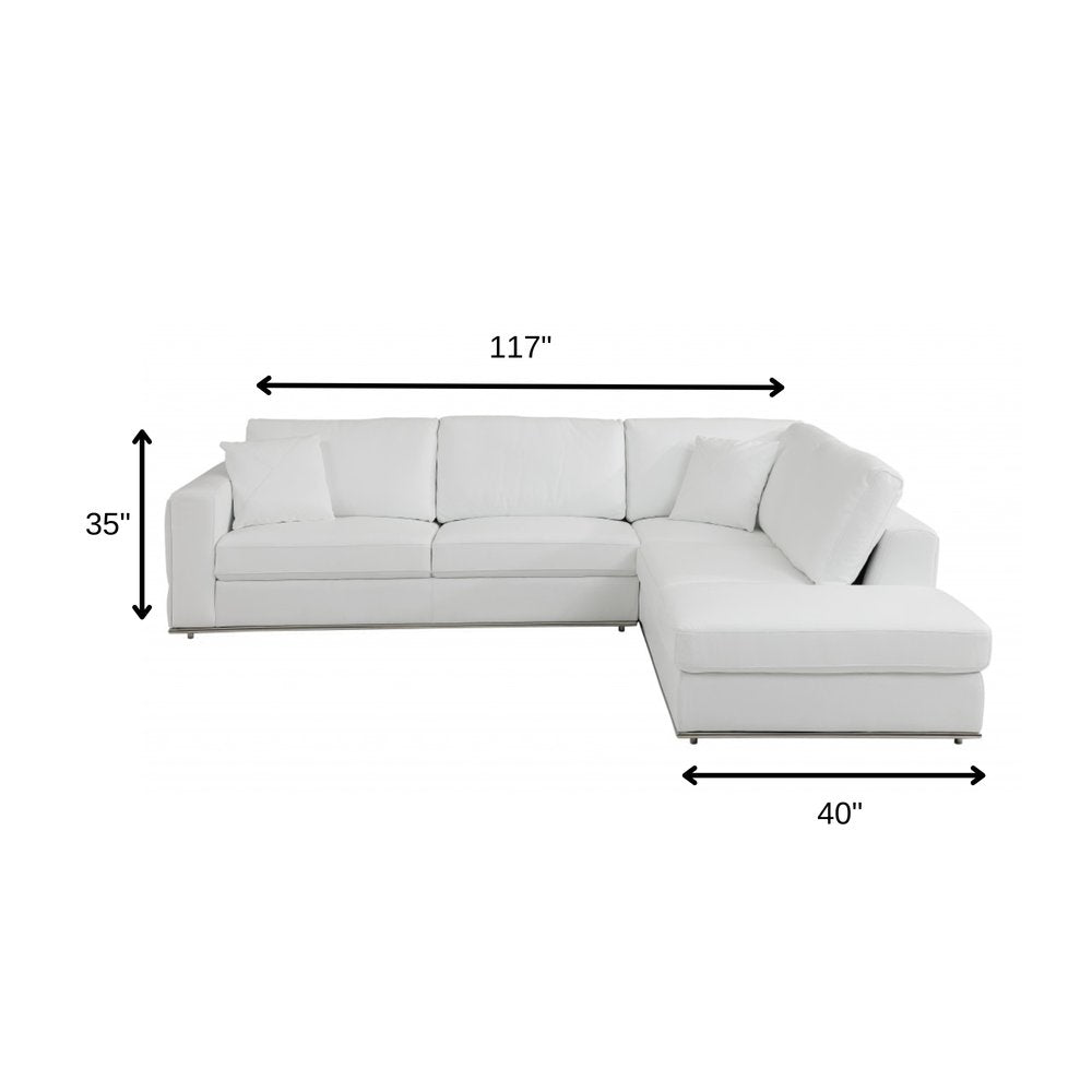 White Italian Leather Reclining L Shaped Two Piece Corner Sectional