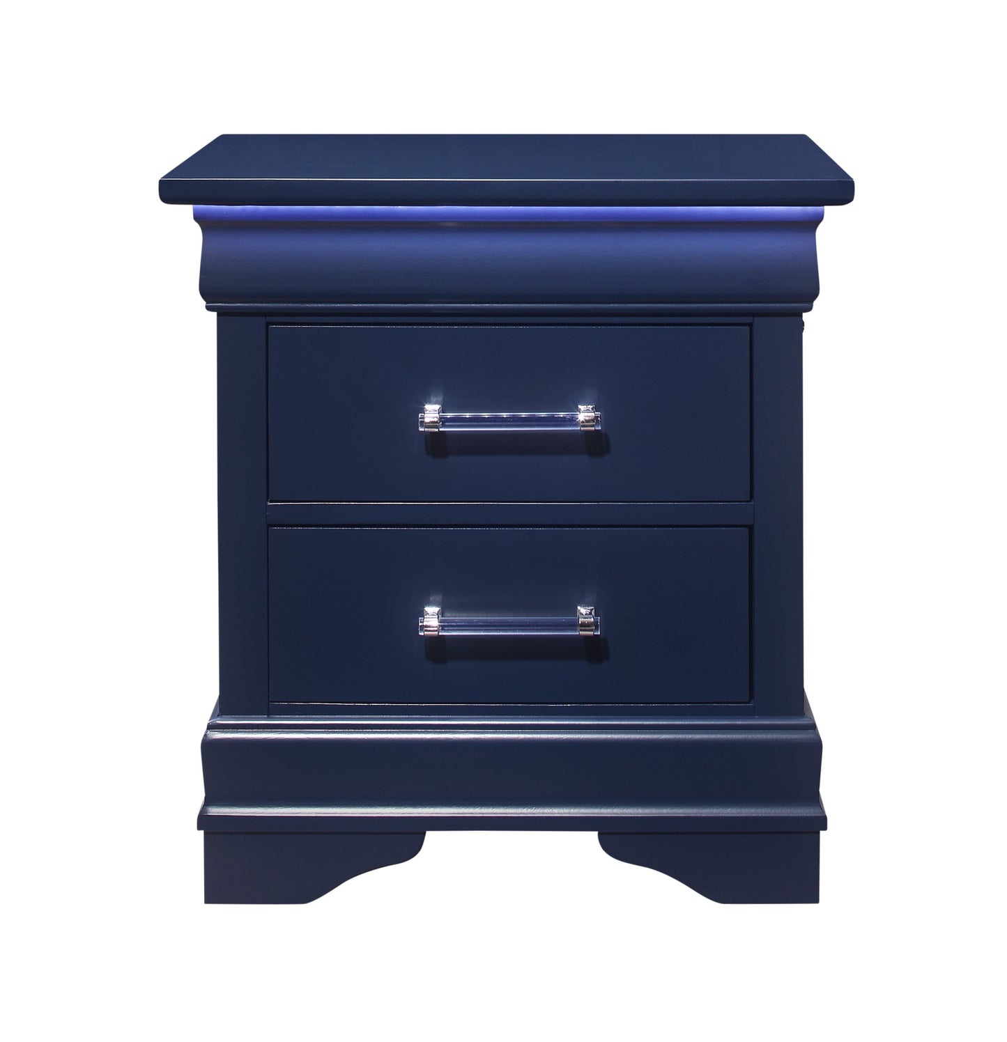 24" Blue Two Drawer Solid Wood Lighted Nightstand