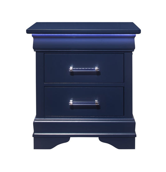 24" Blue Wood Lighted Two Drawer Nightstand
