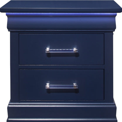 24" Blue Wood Lighted Two Drawer Nightstand