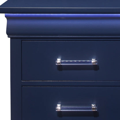 24" Blue Wood Lighted Two Drawer Nightstand