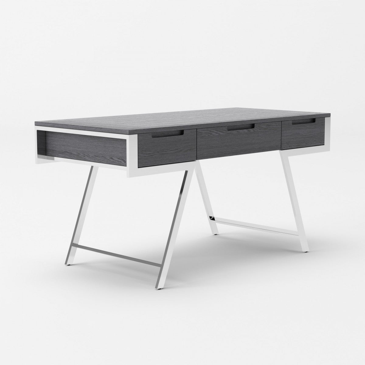 63" Gray and Chrome Rectangular Writing Desk With Three Drawers