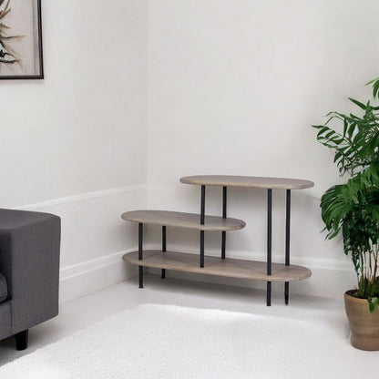 25 White And Gray Iron and Solid Wood Three Tier Bookcase