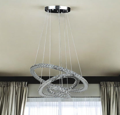 Silver Metal and Crystals LED Dimmable Chandelier