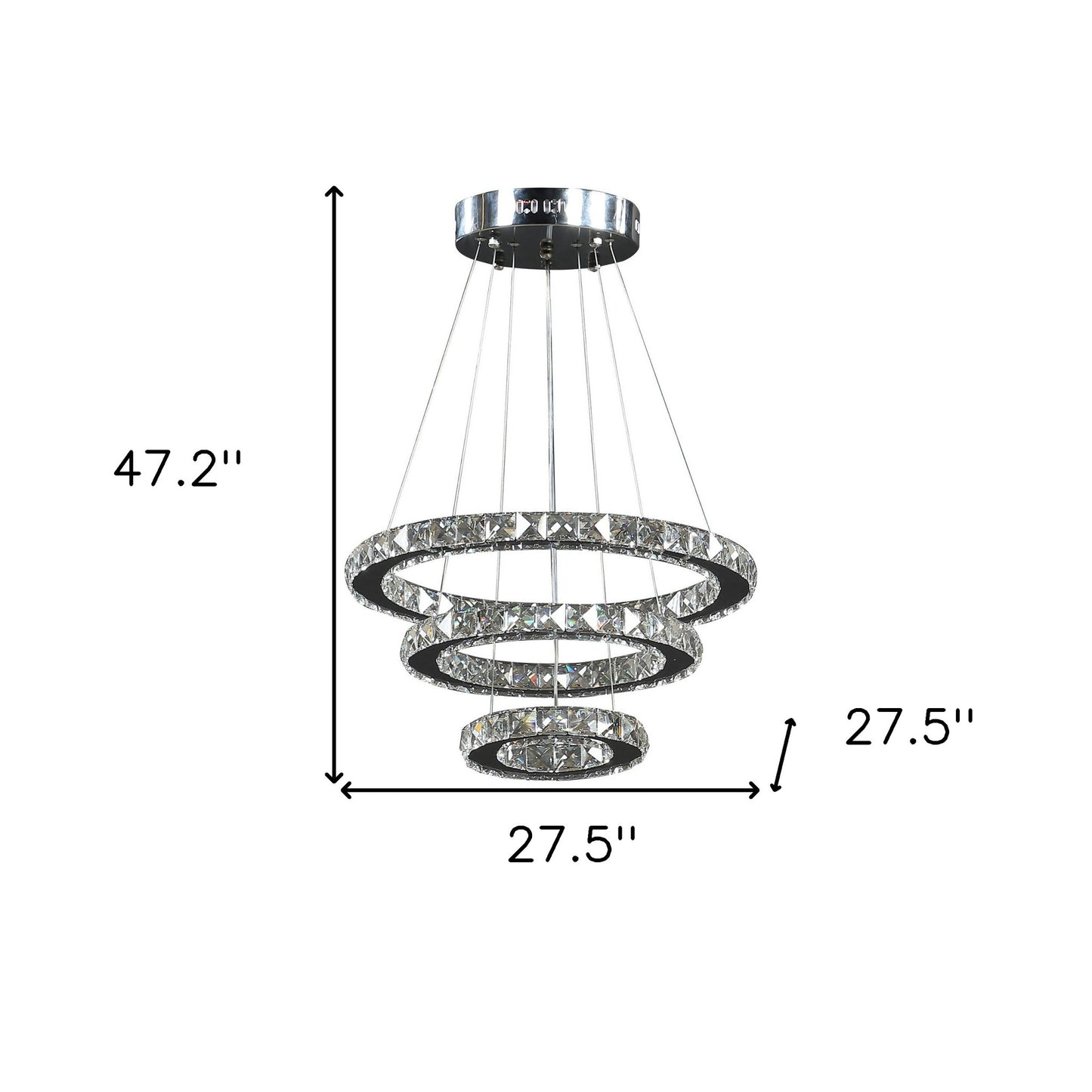 Silver Metal and Crystals LED Dimmable Chandelier