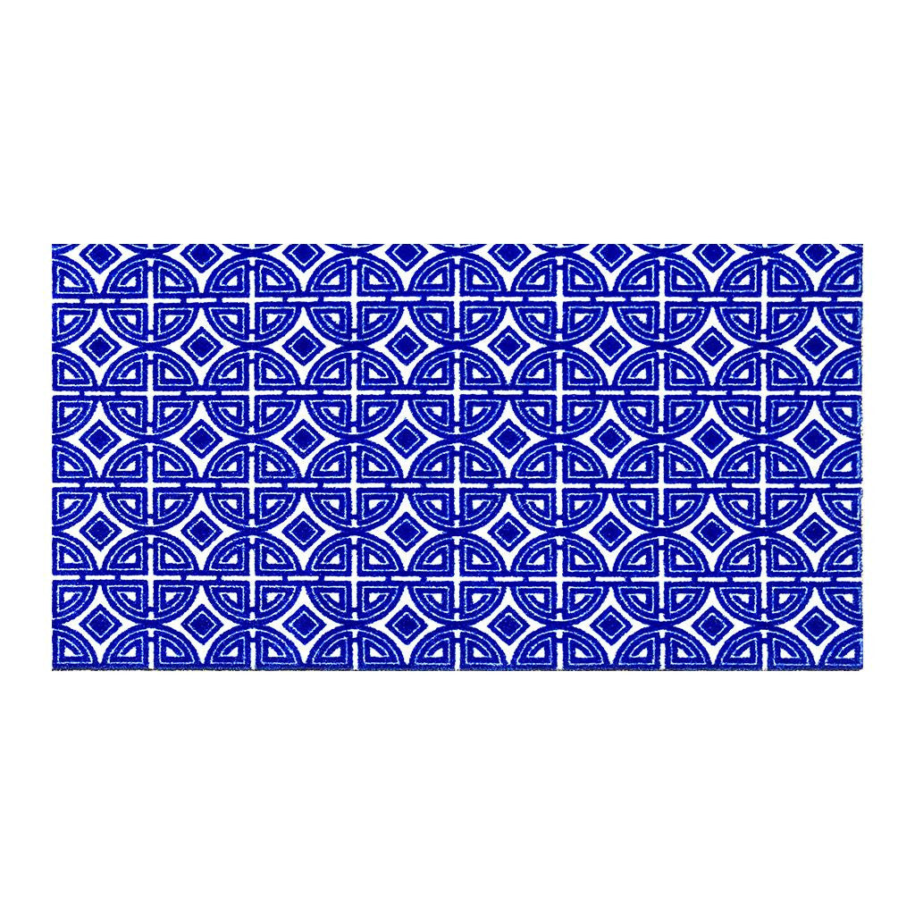 2' X 4' Cobalt Blue And White Geometric Washable Non Skid Area Rug