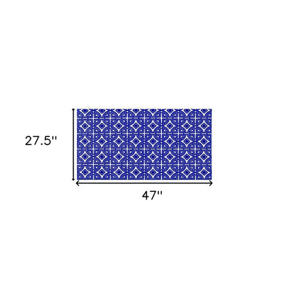 2' X 4' Cobalt Blue And White Geometric Washable Non Skid Area Rug
