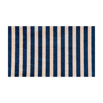 2' X 4' Navy And Sand Striped Tufted Washable Non Skid Area Rug