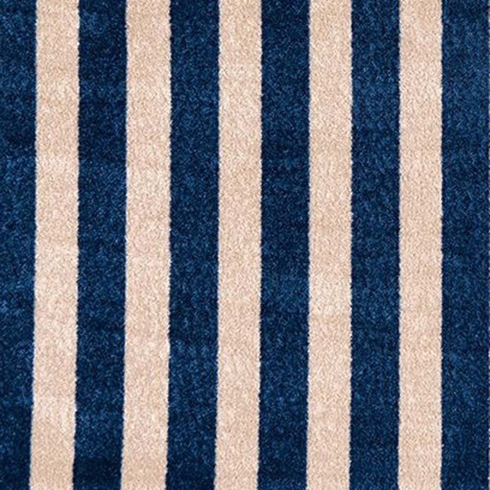 2' X 4' Navy And Sand Striped Tufted Washable Non Skid Area Rug