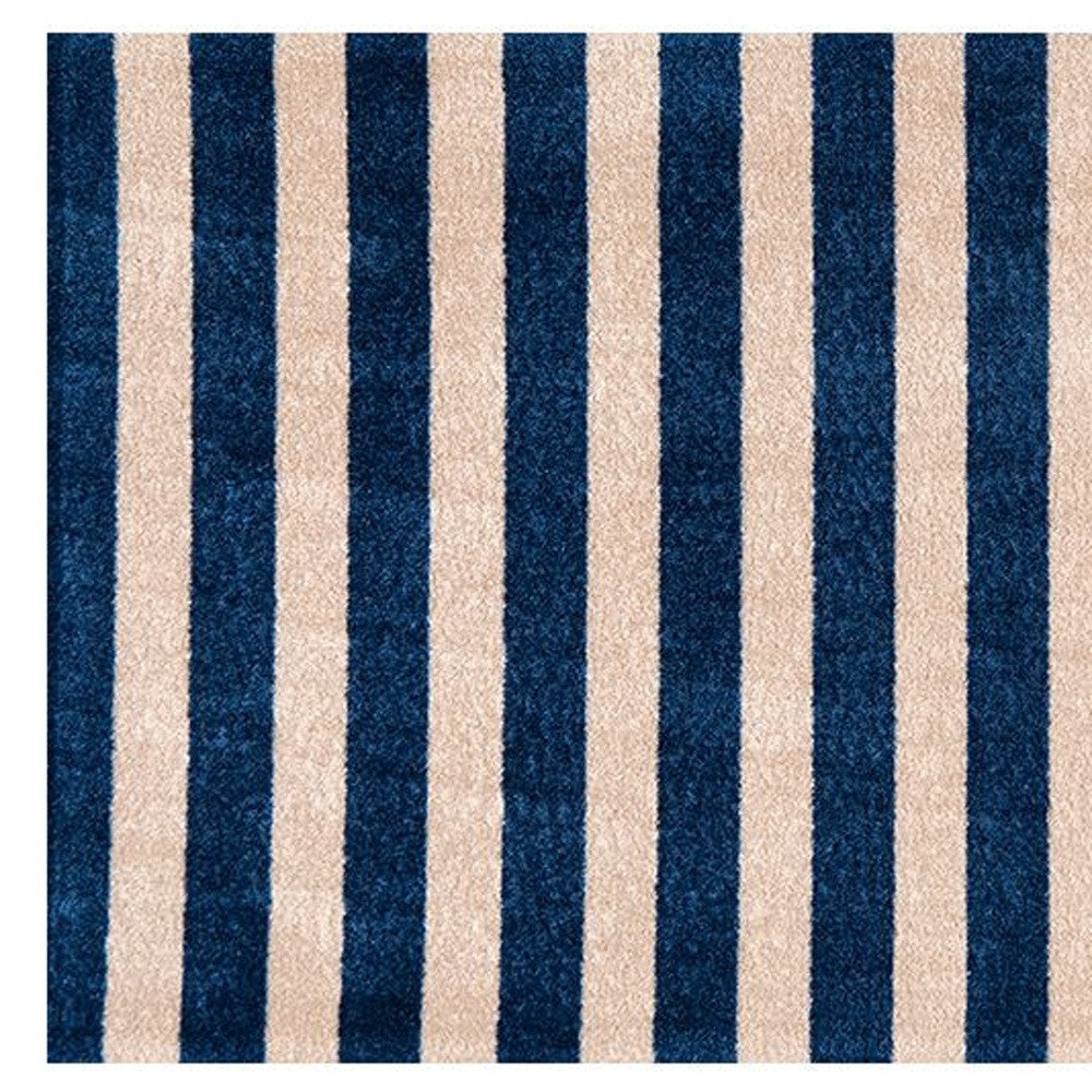 2' X 4' Navy And Sand Striped Tufted Washable Non Skid Area Rug