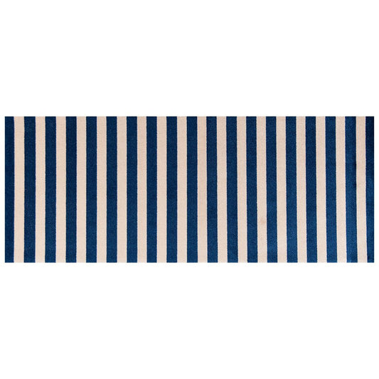2' X 6' Navy And Sand Striped Tufted Washable Non Skid Area Rug