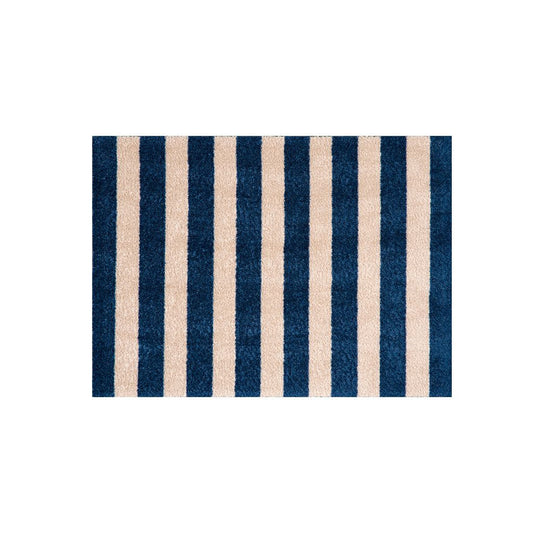 2' X 3' Navy And Sand Striped Tufted Washable Non Skid Area Rug