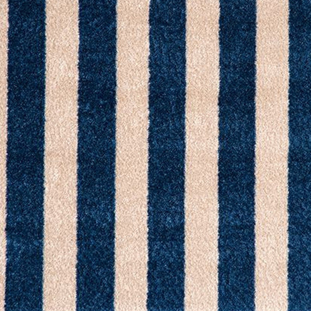 2' X 3' Navy And Sand Striped Tufted Washable Non Skid Area Rug