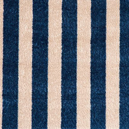 2' X 3' Navy And Sand Striped Tufted Washable Non Skid Area Rug